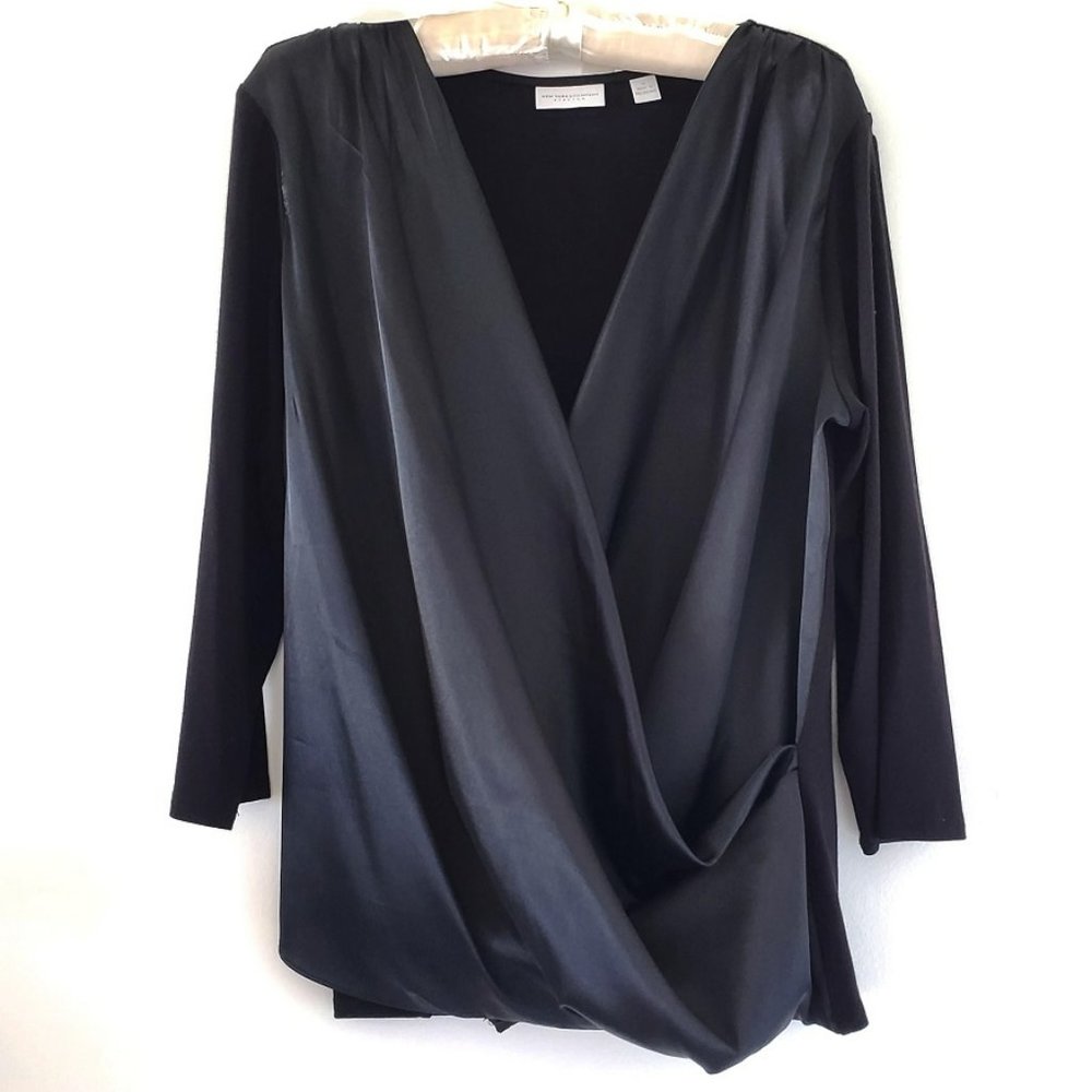Long Sleeve Satin Draped Blouse - Med - New York & Co